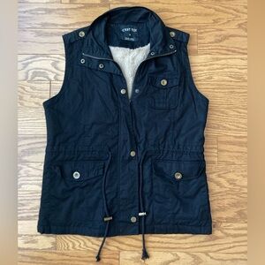 C’est Toi Fur Lined Black Utility Vest with Zipper & Snap Front- Size Medium
